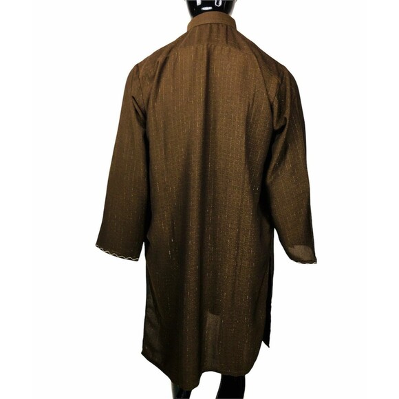 Vintage Traditional Embroidered Brown Metallic Thread Kurta Sherwani Large - Picture 5 of 6